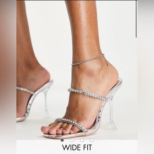 Public Desire Silver Rhinestone Sandals